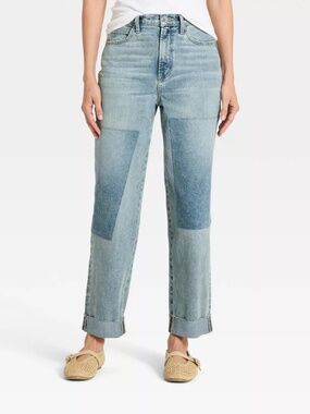 High-Rise Patchwork Vintage Straight Cropped Jeans - Universal Thread